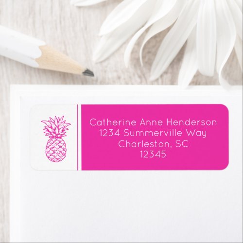 Tropical Pink and White Pineapple Personalized Label