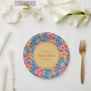 Tropical Pink and Yellow Floral Bridal Shower Paper Plates