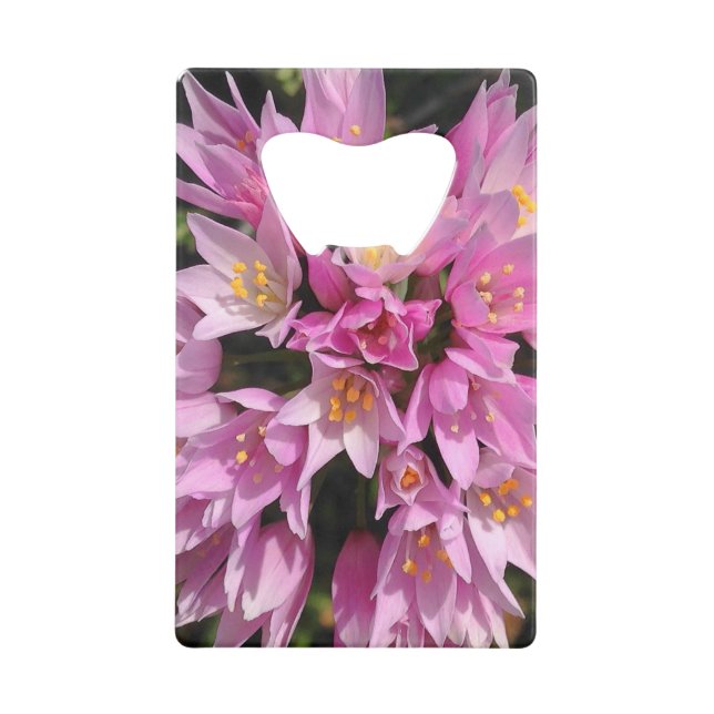Tropical Pink and Yellow Flowers Credit Card Bottle Opener (Front)