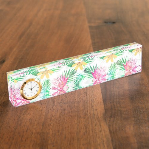 Tropical Pink and Yellow Flowers Desk Name Plate