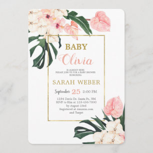 Tropical pink baby girl shower invitation