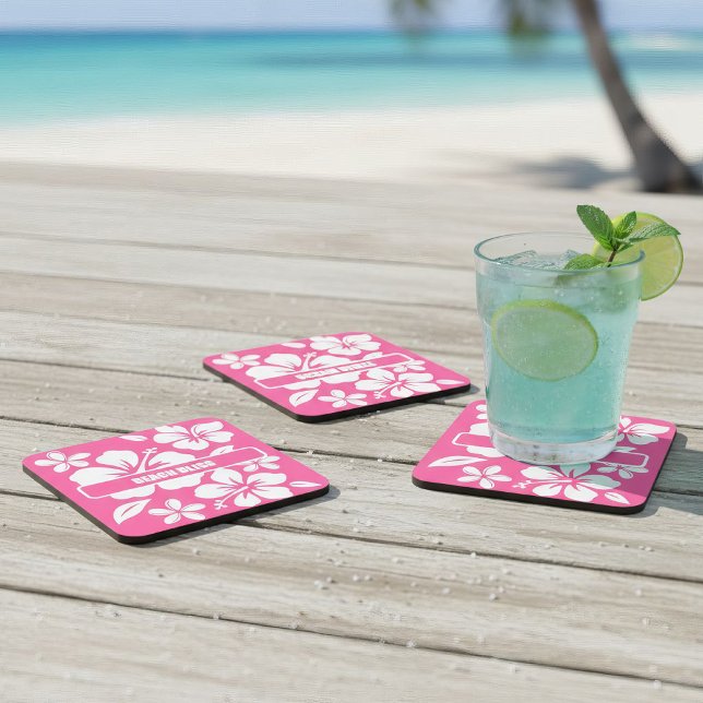 Tropical Pink Beach Flowers Beverage Coaster (tropical pink coasters)