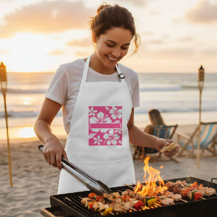 Tropical Pink Beach Flowers Long Apron