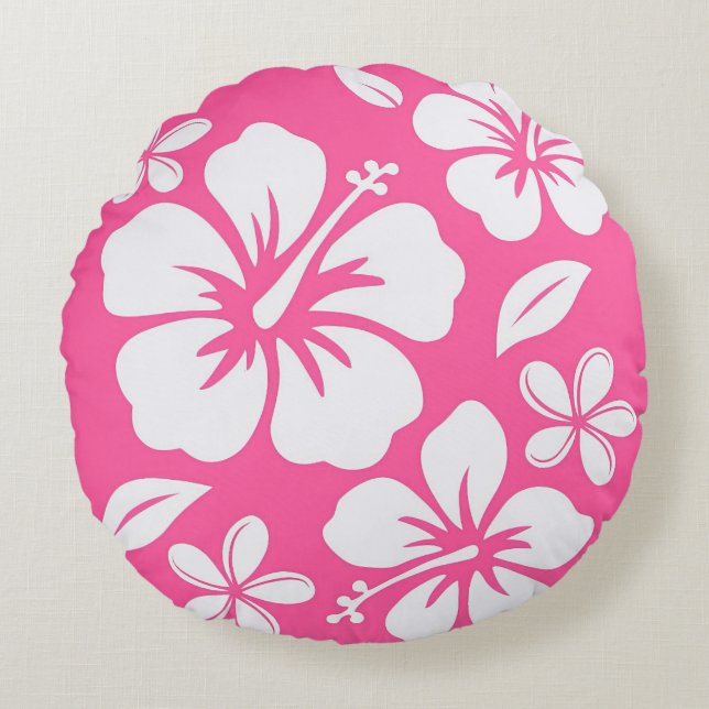 Tropical Pink Beach Flowers Round Pillow (Front)