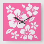 Tropical Pink Beach Flowers Square Wall Clock