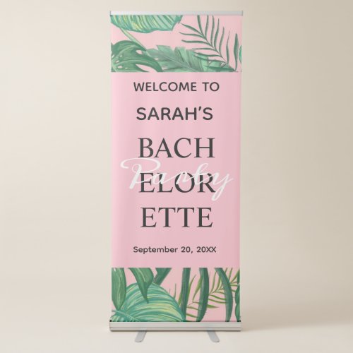 Tropical Pink Beach Palm Bachelorette Welcome Retractable Banner