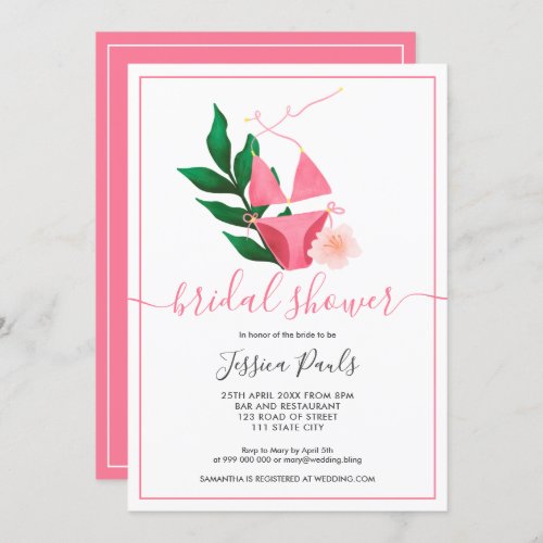 Tropical pink bikini floral summer bridal shower invitation