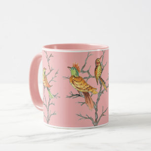 Tropical Pink Birds Branches Chinoiserie Pretty Mug