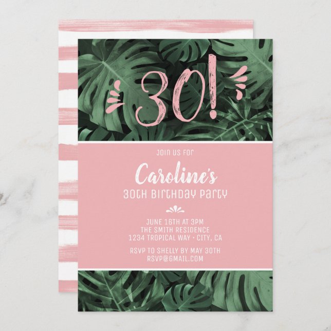 Tropical Pink Birthday Party Invitation (Front/Back)