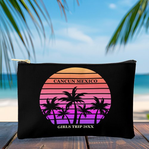 Tropical Pink Black Palm Trees Custom Beach Accessory Pouch