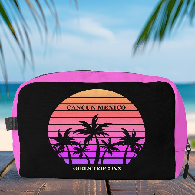 Tropical Pink Black Palm Trees Custom Beach Girl Dopp Kit (Creator Uploaded)