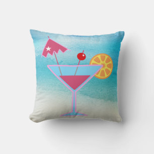 Tropical Pink & Blue Cocktail Abstract Sea Throw Pillow
