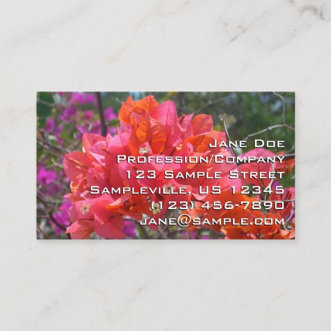 Tropical Pink Bougainvillea Island Floral Business Card (Front)
