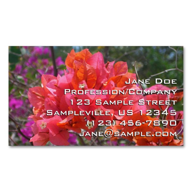 Tropical Pink Bougainvillea Island Floral Business Card Magnet (Front)
