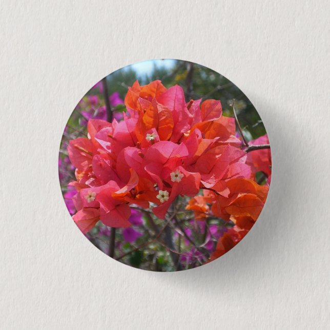 Tropical Pink Bougainvillea Island Floral Button (Front)