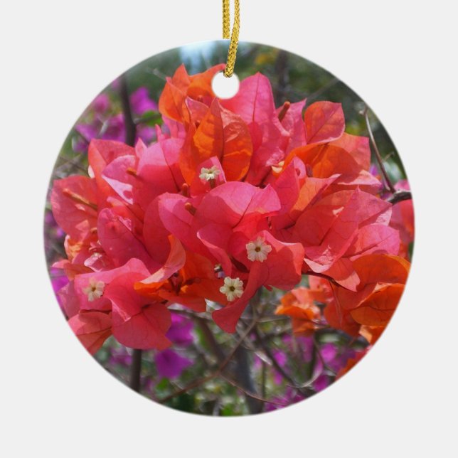 Tropical Pink Bougainvillea Island Floral Ceramic Ornament (Front)