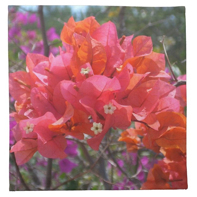 Tropical Pink Bougainvillea Island Floral Cloth Napkin (Front)