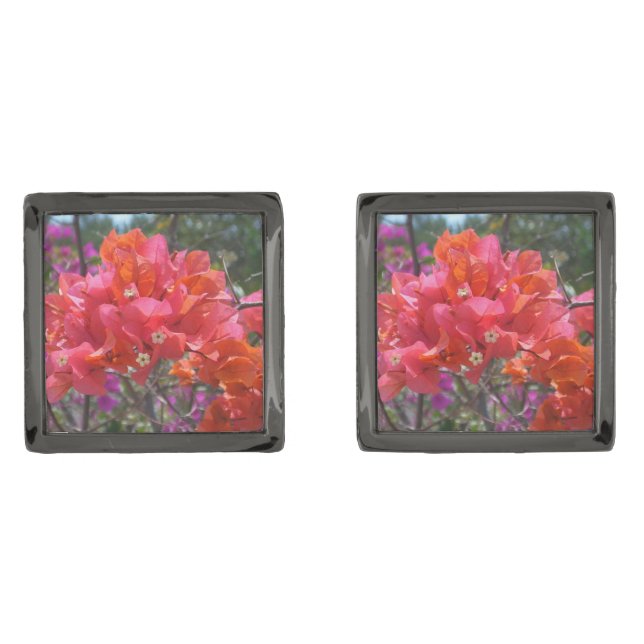 Tropical Pink Bougainvillea Island Floral Cufflinks (Front)