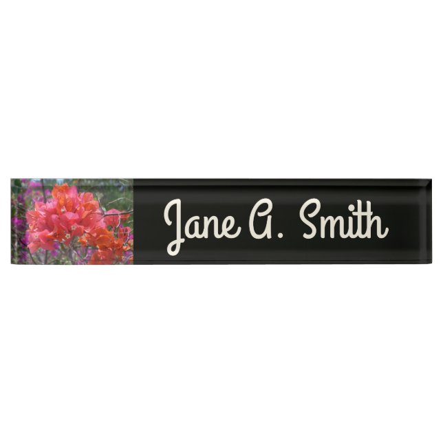 Tropical Pink Bougainvillea Island Floral Desk Name Plate (Front)