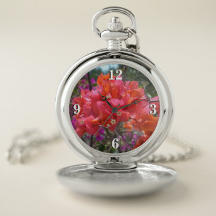 Tropical Pink Bougainvillea Island Floral Pocket Watch