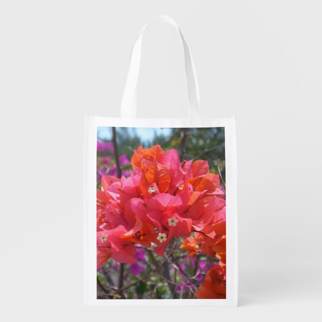 Tropical Pink Bougainvillea Island Floral Reusable Grocery Bag (Front)