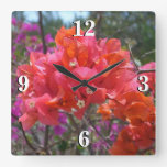 Tropical Pink Bougainvillea Island Floral Square Wall Clock