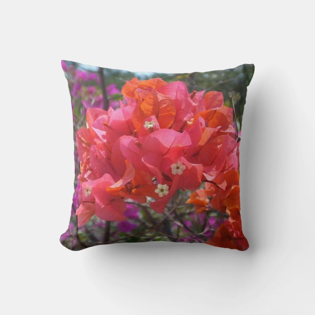 Tropical Pink Bougainvillea Island Floral Throw Pillow (Front)