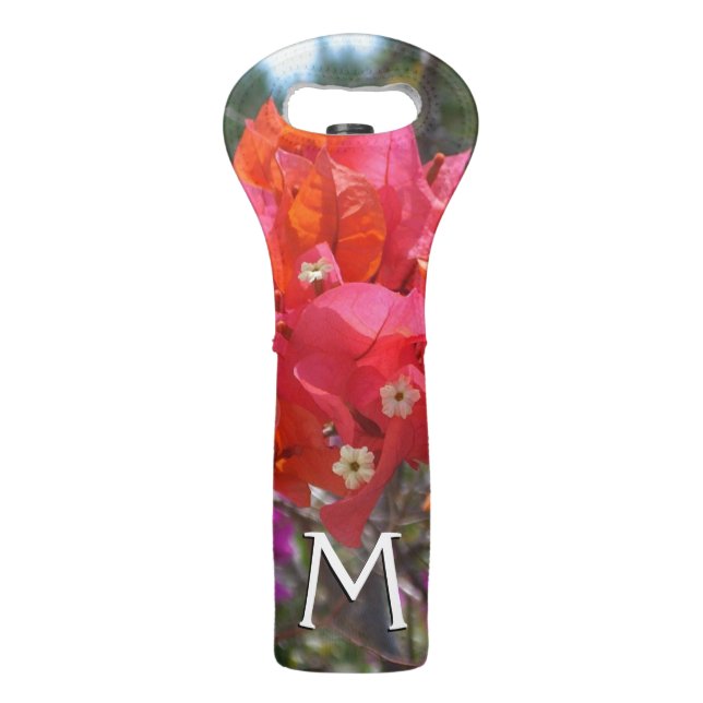 Tropical Pink Bougainvillea Island Floral Wine Bag (Front)