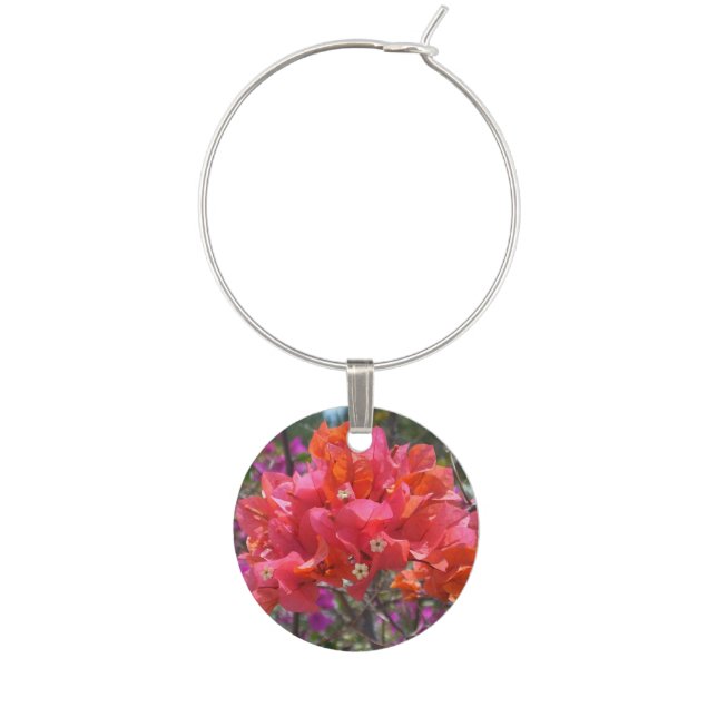 Tropical Pink Bougainvillea Island Floral Wine Charm (Front)