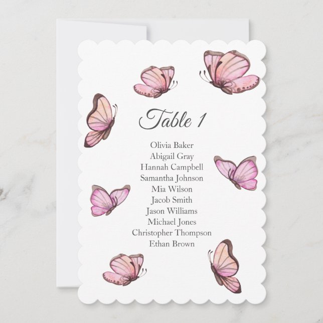 Tropical pink butterflies. Wedding Seating charts Invitation (Front)