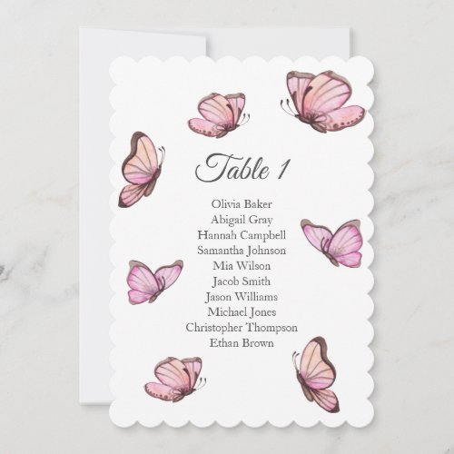 Tropical pink butterflies Wedding Seating charts Invitation