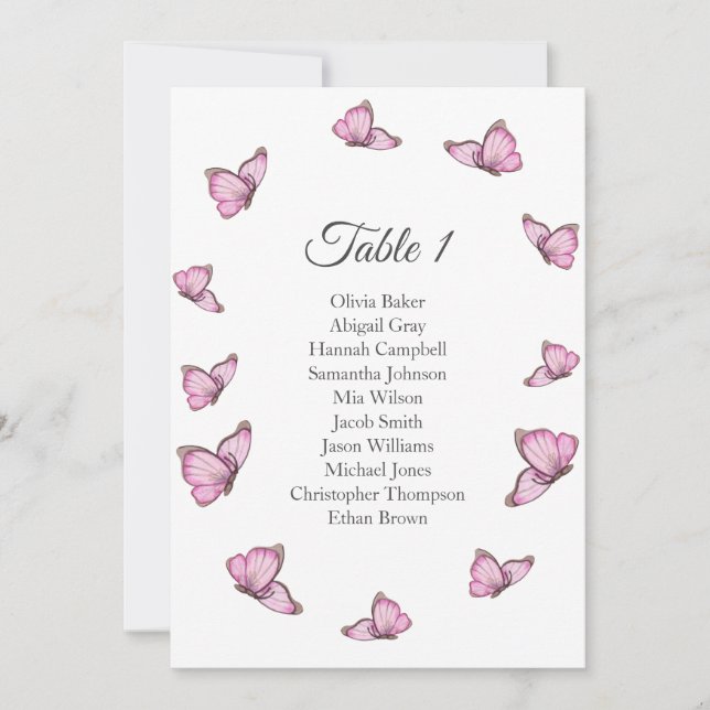 Tropical pink butterflies. Wedding Seating charts  Invitation (Front)