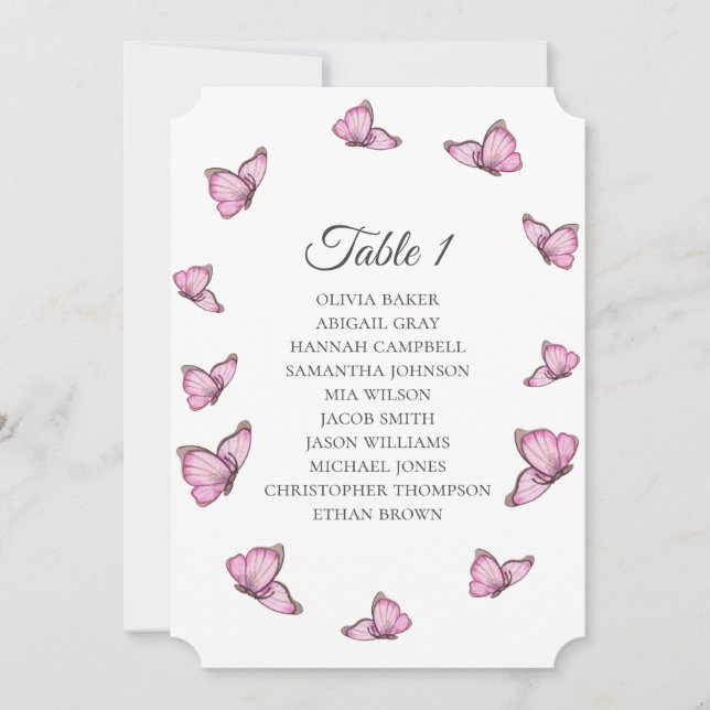 Tropical pink butterflies. Wedding Seating charts Invitation (Front)