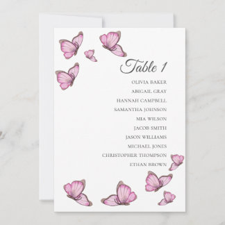 Tropical pink butterflies. Wedding Seating charts Invitation