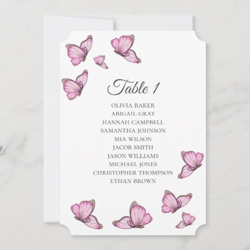 Tropical pink butterflies Wedding Seating charts Invitation