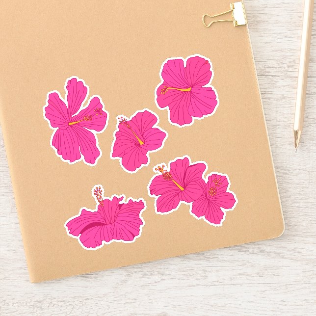 Tropical Pink Caribbean Hibiscus Flowers Pack Sticker (Notebook)
