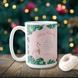 Tropical Pink Christmas Flamingo Santa Hat Baubles Coffee Mug