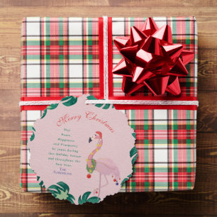 Tropical Pink Christmas Flamingo Santa Hat Baubles Ornament Card