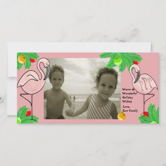 Tropical Pink Christmas/ Photo Greeting Card (Front)