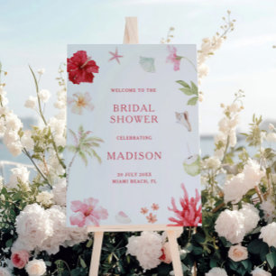 Tropical Pink Coral Bridal Shower Welcome Foam Board