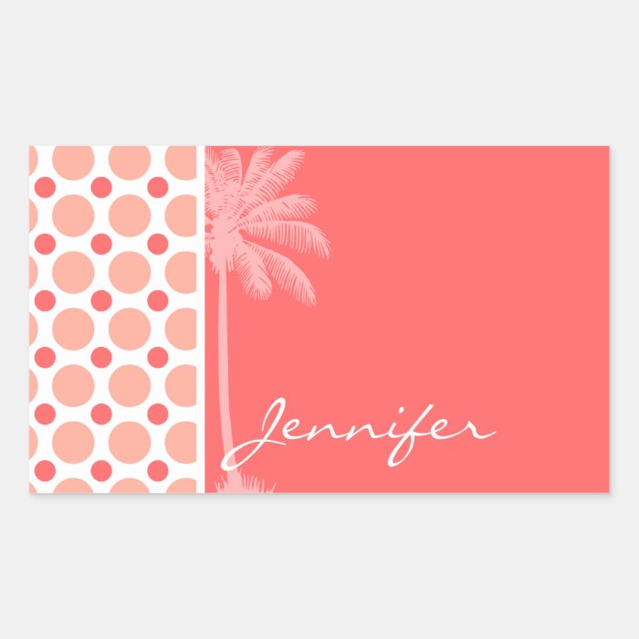 Tropical Pink & Coral Polka Dots Rectangle Stickers