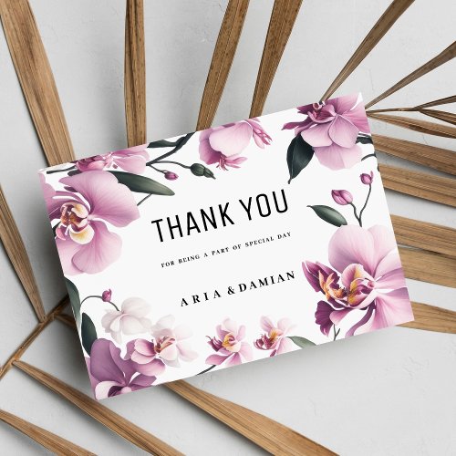 Tropical pink elegant orchid floral Thank You  Invitation