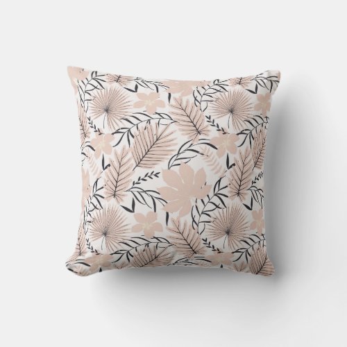 Tropical Pink Exotic Floral Foliage Pattern Throw Pillow