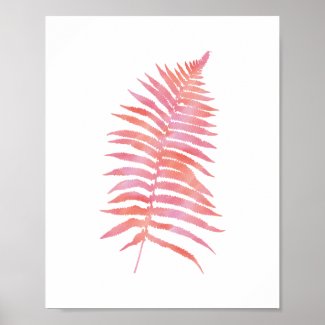 Tropical Pink Fern Leaf Watercolor Art Print