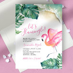 Tropical Pink Flamingo 16th Birthday Party Invitation<br><div class="desc">This charming 16th Birthday party invitation features the the words "Let's Flamingle" with the guest of honor's name set in a modern handwritten script typography with event details in a classic serif font. Designed using my original watercolor pink flamingo, monstera palm leaves and ocean shoreline. The card reverses to a...</div>