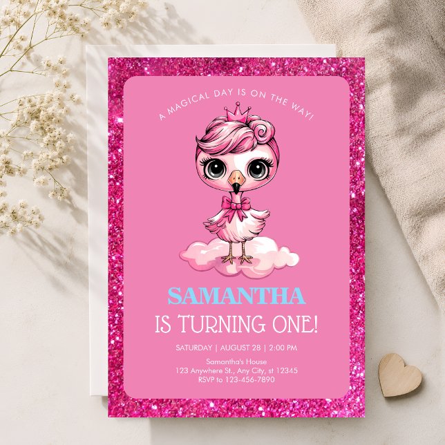 Tropical Pink Flamingo 1st Birthday Party Invitation (Creator Uploaded)