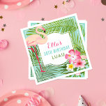 Tropical Pink Flamingo 30th Birthday Luau Napkins<br><div class="desc">Birthday luau party napkins feature a pretty pink flamingo with lush frame of tropical palm leaves and hibiscus flowers. Stylish custom text can be personalized with the birthday girl's name and custom event title. Vibrant colors include pink,  magenta,  yellow,  green,  seafoam,  and aqua blue.</div>