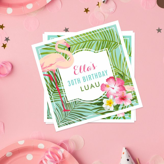 Tropical Pink Flamingo 30th Birthday Luau Napkins (Creator Uploaded)
