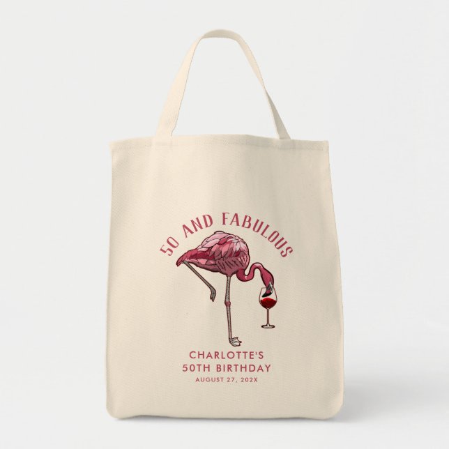 Tropical Pink Flamingo 50th Birthday Novelty Swag Tote Bag (Front)