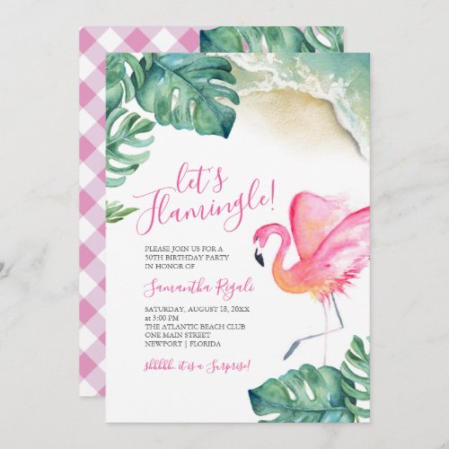 Tropical Pink Flamingo 50th Birthday Party Invitation